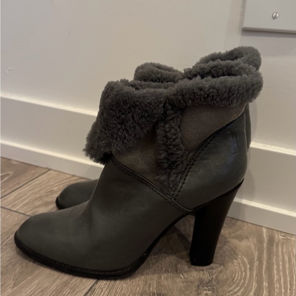 Dior Shoes - Dior Dark Gray Shearling Heeled Boots